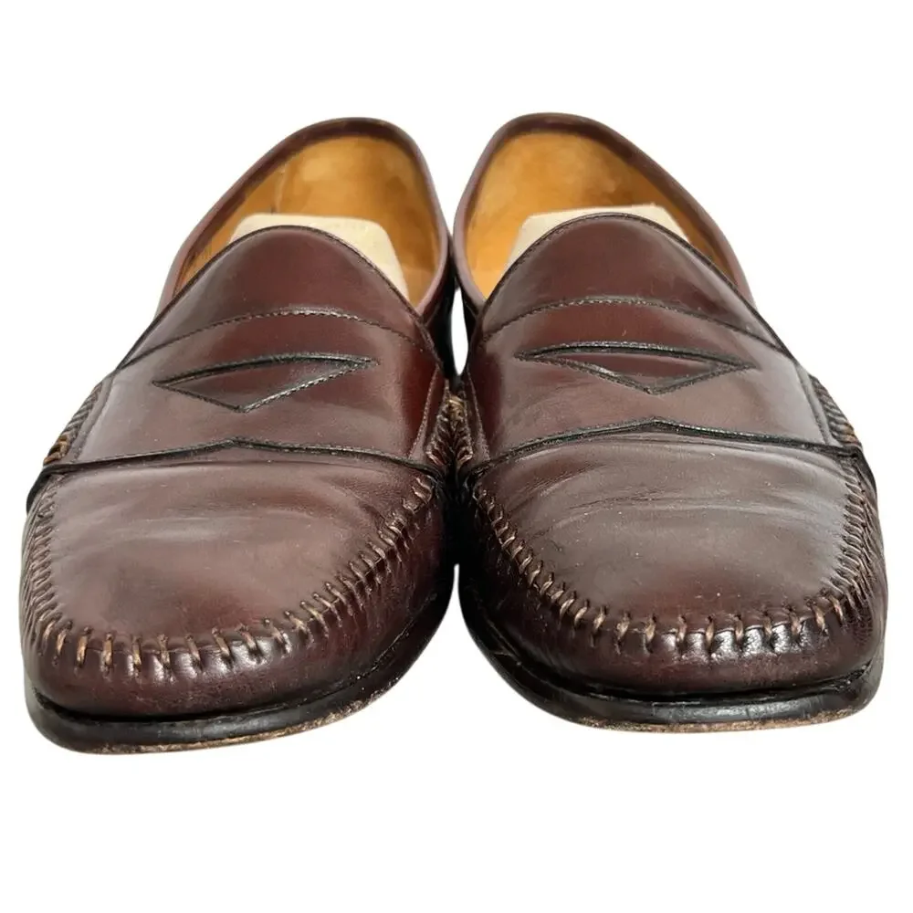 Magnanni Leather Stitched Cognac Loafers Shoes Size 10 M Men’s B759